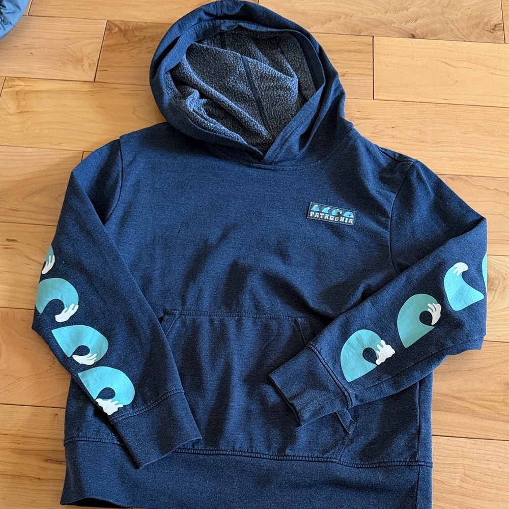 Patagonia kids Navy Blue Hoodie with Waves